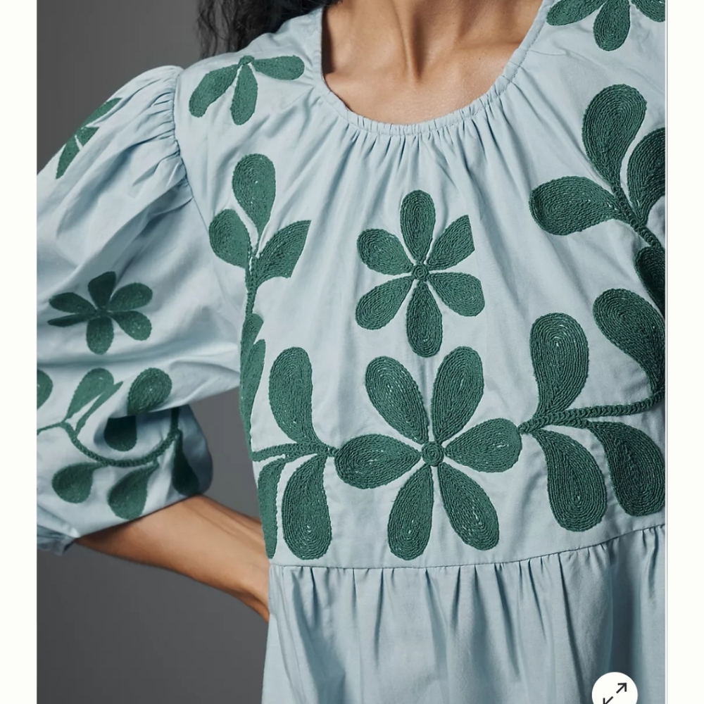 S/M Anthropologie Embroidered Puff Sleeve Midi Dress - Picture 4 of 7